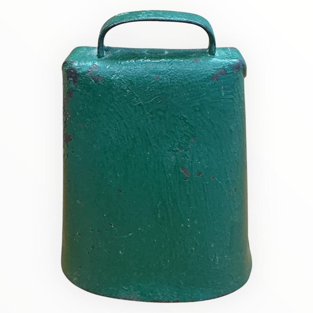 Vintage Green Metal Cowbell Farm Livestock Bell Rustic Primitive Decor‎ Handle